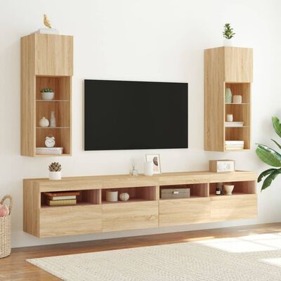 vidaXL Tv-meubels met LED-verlichting 2 st 30,5x30x90 cm sonoma eiken