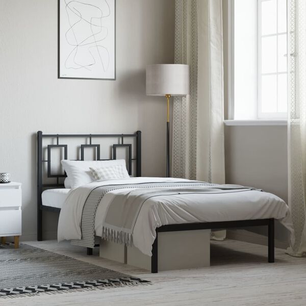 vidaXL Bedframe met hoofdbord metaal zwart 90x190 cm