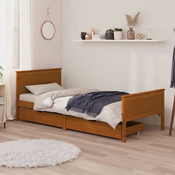 vidaXL Bedframe met 2 lades massief grenenhout honingbruin 100x200 cm