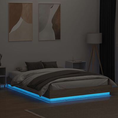 vidaXL Bedframe met LED-verlichting sonoma eikenkleurig 160x200 cm
