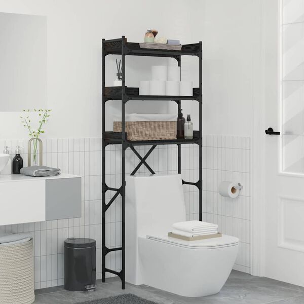 vidaXL Wasmachineplank Zwart 0ak 67 x 25 x 163 cm Bewerkt hout