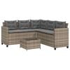 vidaXL Tuinbank met tafel en kussens L-vormig poly rattan grijs
