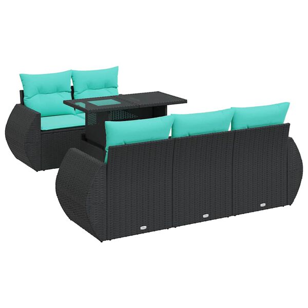 vidaXL 6-delige Loungeset met kussens poly rattan acacia zwart