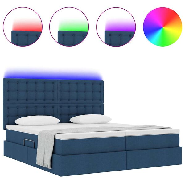 vidaXL Bed met LED-striplichten met hoofdeinde Blauw 180 x 200 cm Stof