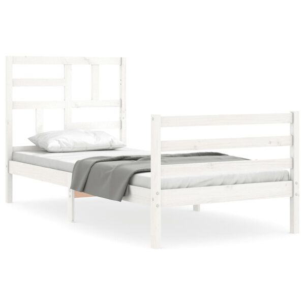 vidaXL Bedframe met hoofdbord massief hout wit 100x200 cm