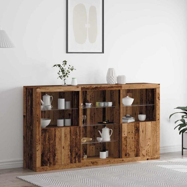 vidaXL LED Sideboard Oudhout 181,5 x 37 x 100 cm Bewerkt hout