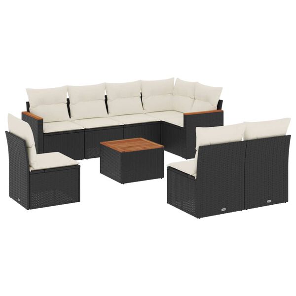 vidaXL 9-delige Loungeset met kussens poly rattan zwart