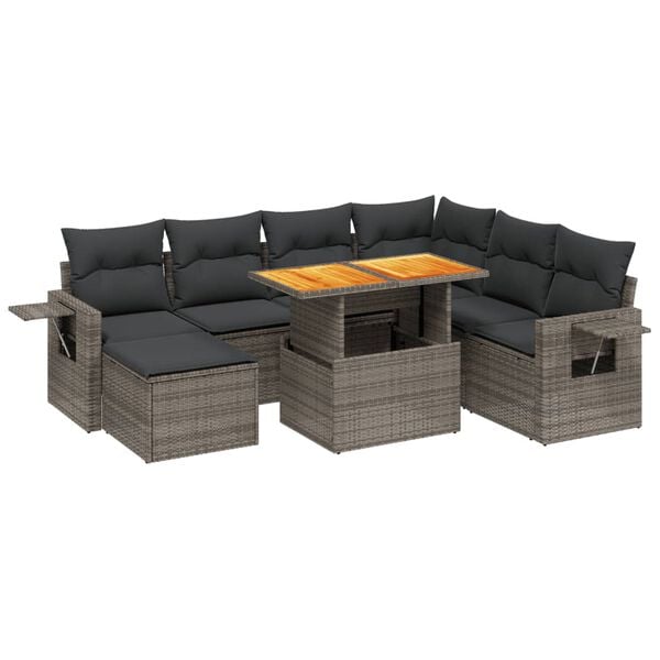 vidaXL 8-delige Loungeset met kussens poly rattan grijs