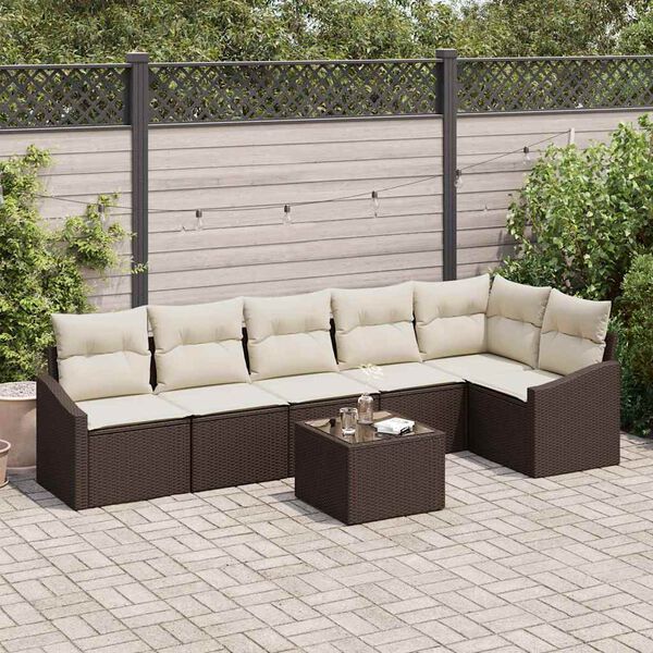 vidaXL Tuin Sofa Set 7 pcs Bruin Poly riet