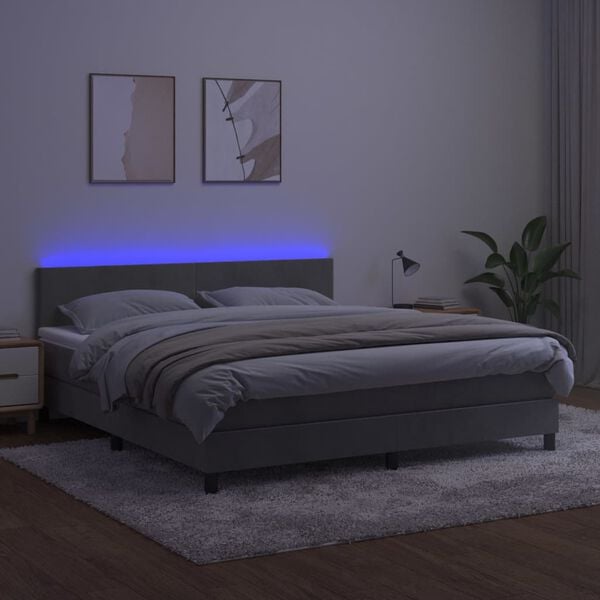 vidaXL Boxspring met matras en LED fluweel lichtgrijs 160x200 cm