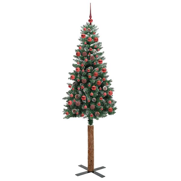 vidaXL Slanke Kerstboom Groen en Wit 180 cm PVC en massief dennenhout