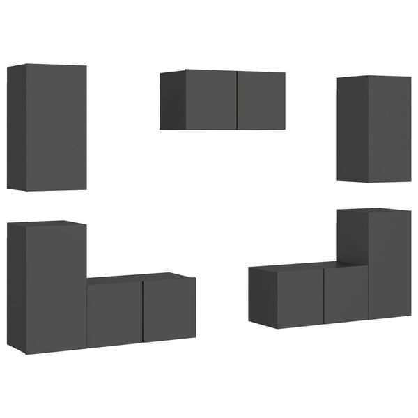 vidaXL 7-delige Tv-meubelset bewerkt hout grijs