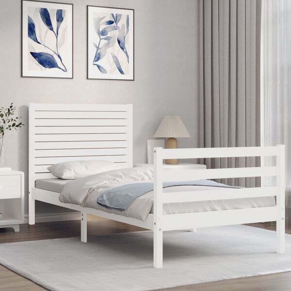 vidaXL Bedframe met hoofdbord massief hout wit