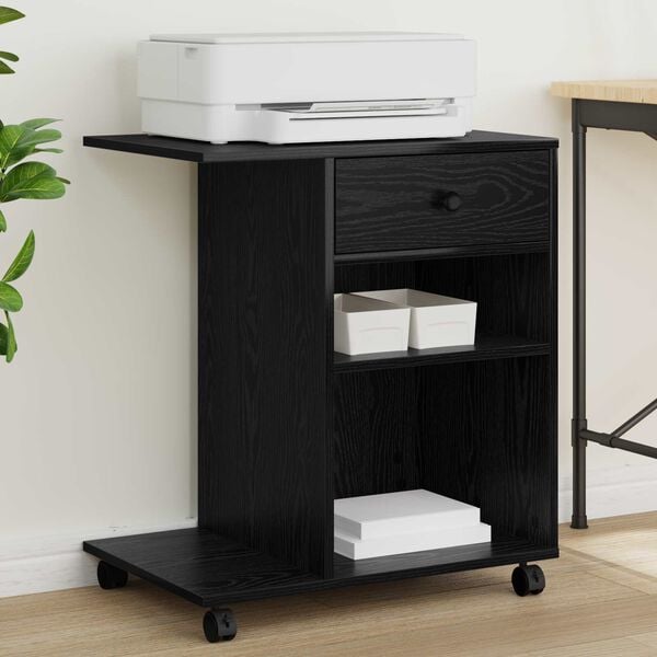 vidaXL Printerstand Effen Zwart Eiken 60 x 40 x 68.5 cm Bewerkt hout