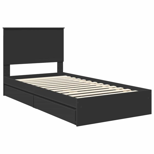 vidaXL Opslag bed met hoofdeinde Zwart 100 x 200 cm Bewerkt hout