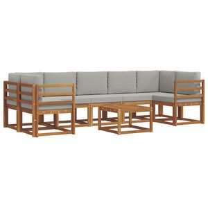 vidaXL Buiten bankenset met kussen 8 pcs Natuurlijk en Lichtgrijs