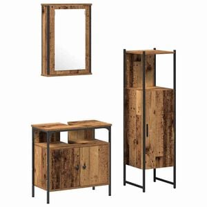 vidaXL Badkamermeubelset 3 pcs Bruin 33 x 33 x 120.5 cm Bewerkt hout