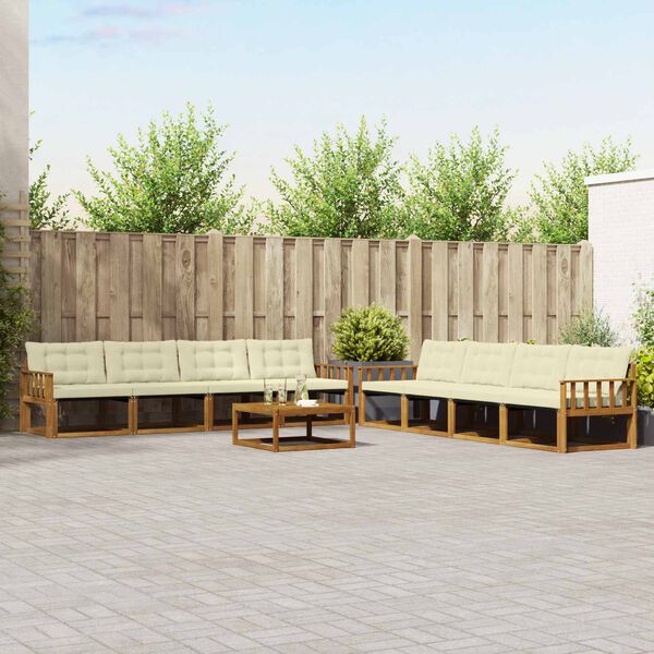 vidaXL Buiten bankenset met kussen 9 pcs Natuurlijk en Cr&egrave;me