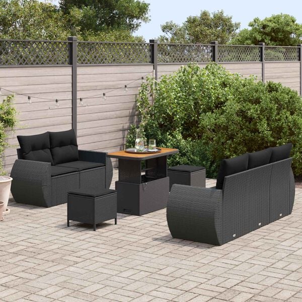 vidaXL Tuin Sofa Set met kussen met opslag 8 pcs Zwart poly rattan