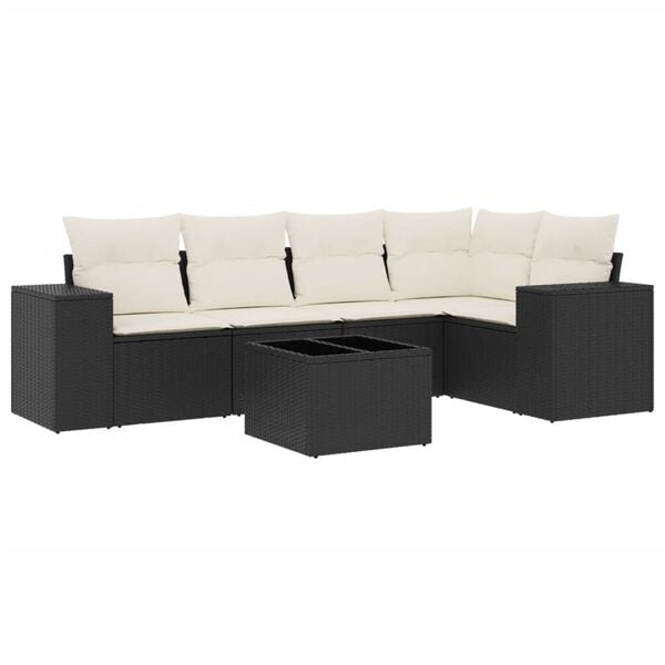 vidaXL 6-delige Loungeset met kussens poly rattan zwart