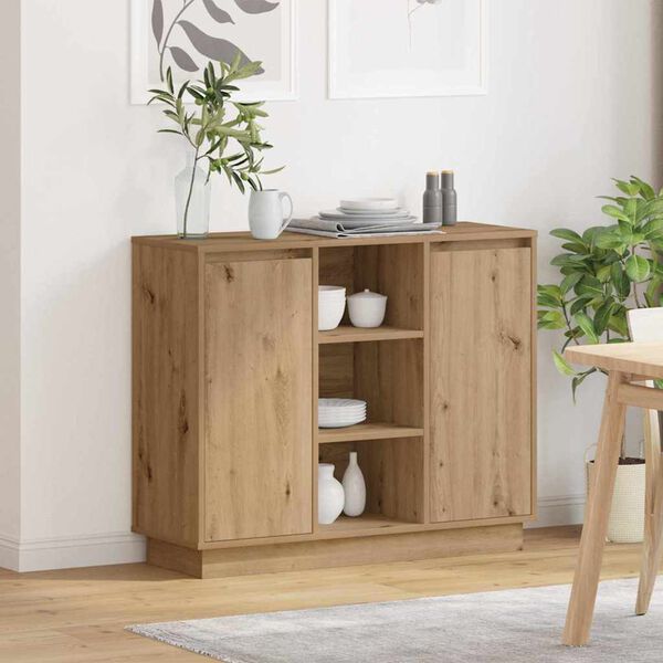 vidaXL LED Sideboard Artisan Eiken 90 x 32 x 75 cm Bewerkt hout