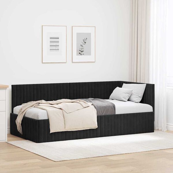 vidaXL Hoekbedframe met hoofdeinde Zwart 90 cm x 200 cm Fluweel