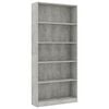 vidaXL Boekenkast met 5 schappen 80x24x175 cm bewerkt hout betongrijs