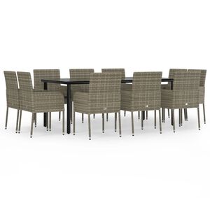 vidaXL 11-delige Tuinset met kussens poly rattan zwart en grijs