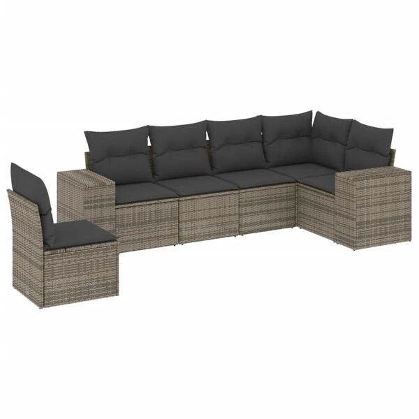 vidaXL 6-delige Loungeset met kussens poly rattan grijs