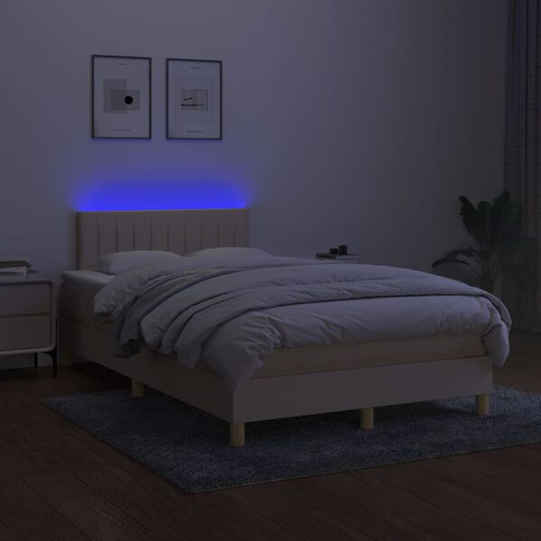 vidaXL Boxspring met matras en LED stof cr&egrave;mekleurig 120x200 cm
