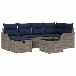 vidaXL Tuinbankenset 7 st Grijs en Marineblauw poly rattan