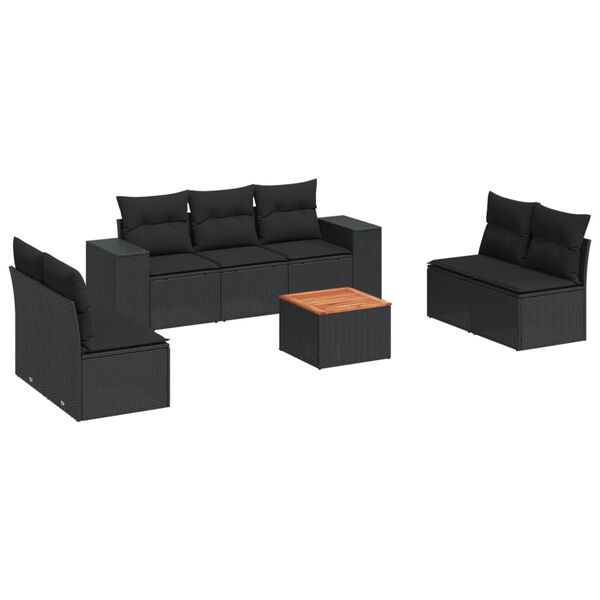 vidaXL 8-delige Loungeset met kussens poly rattan zwart