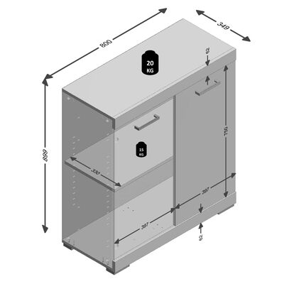 FMD Kast met 2 deuren 80x34,9x89,9 cm wit en betonkleurig