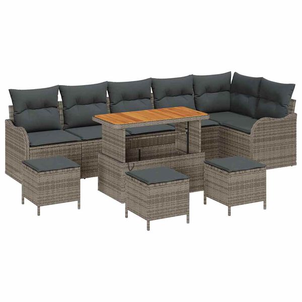vidaXL Tuin Sofa Set met kussen met opslag met kussen 10 pcs Grijs