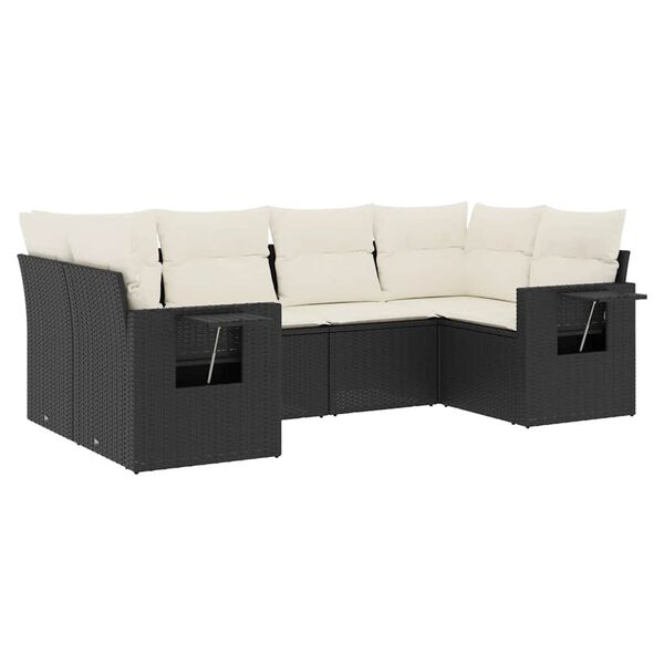 vidaXL 6-delige Loungeset met kussens poly rattan zwart