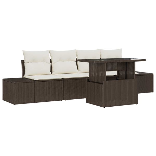 vidaXL Tuin Sofa Set met kussen met opslag 5 pcs Bruin en Cr&egrave;me
