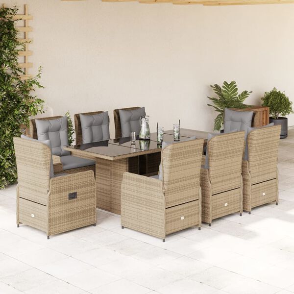 vidaXL 9-delige Tuinset met kussens poly rattan beige