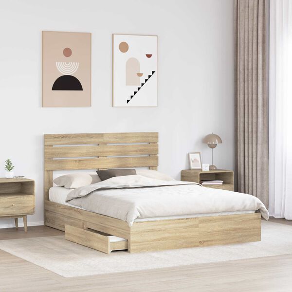 vidaXL Opslag bed met lade Sonoma Eiken 150 x 200 cm Bewerkt hout