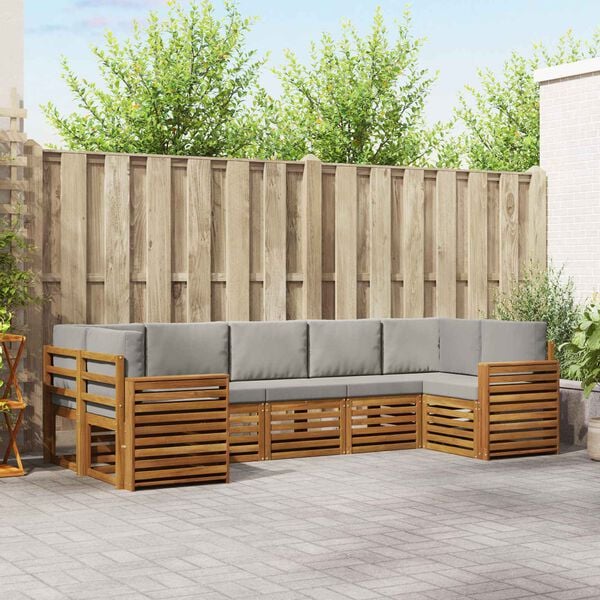 vidaXL Hoekbank Set 7 pcs Natuurlijk en Lichtgrijs Massief Acaciahout