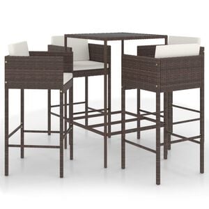 vidaXL 5-delige Tuinbarset met kussens poly rattan bruin