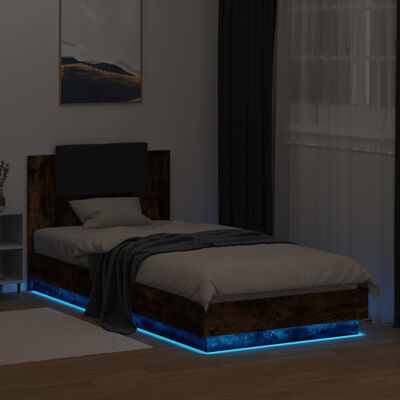 vidaXL Bedframe met hoofdbord en LED gerookt eikenkleurig 90x200 cm