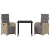 vidaXL Tuin eettafelset met kussen 3 pcs Beige poly rattan