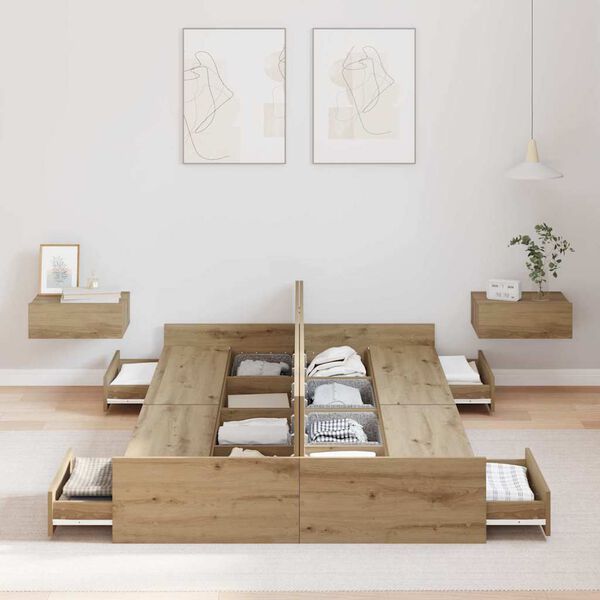 vidaXL Opbergbedframe met lade Artisan Eiken 120 x 190 cm Bewerkt hout