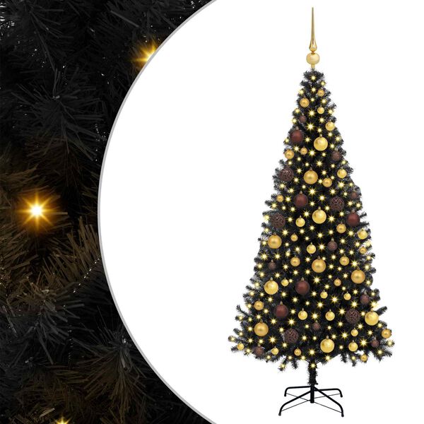 vidaXL Kerstboom met 300 LED met standaard Zwart 180 cm PVC