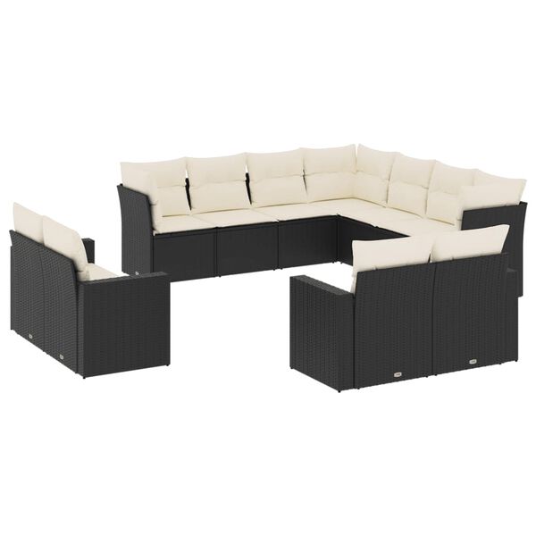 vidaXL 11-delige Loungeset met kussens poly rattan zwart
