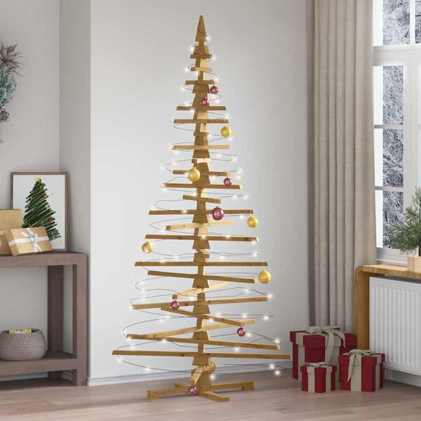 vidaXL Houten kerstboom met standaard Bruin 210 cm Massief grenenhout