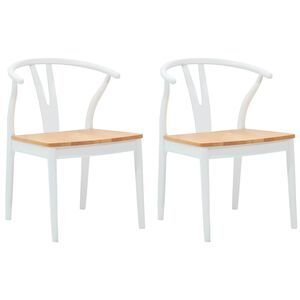 vidaXL Eetkamerstoel 2 st Massief Rubberhout Wit en Natuurlijk