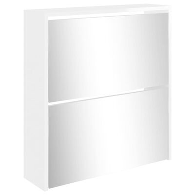 vidaXL Schoenenkast met spiegel 2-laags 63x17x67 cm hoogglans wit