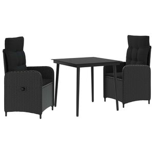 vidaXL Bank tafel set 3 st Zwart PE Rattan en Poeder-Coated Staal