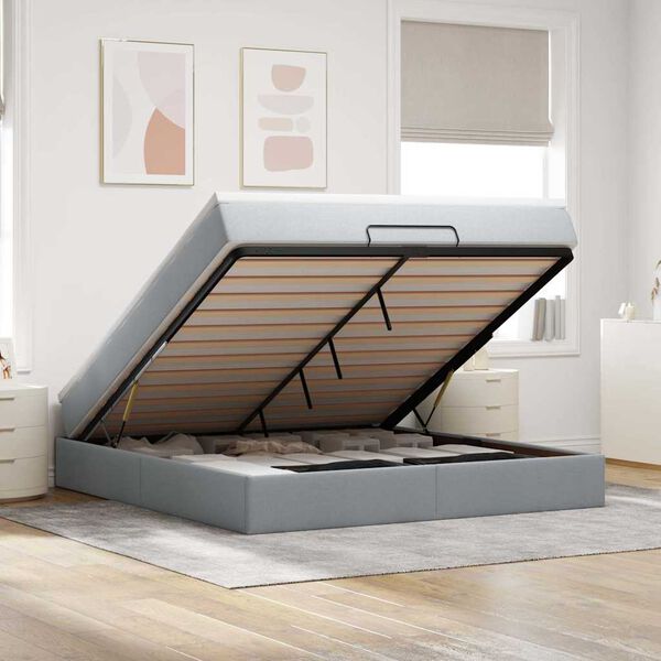 vidaXL Ottoman bed met matras 160x200cm stof lichtgrijs